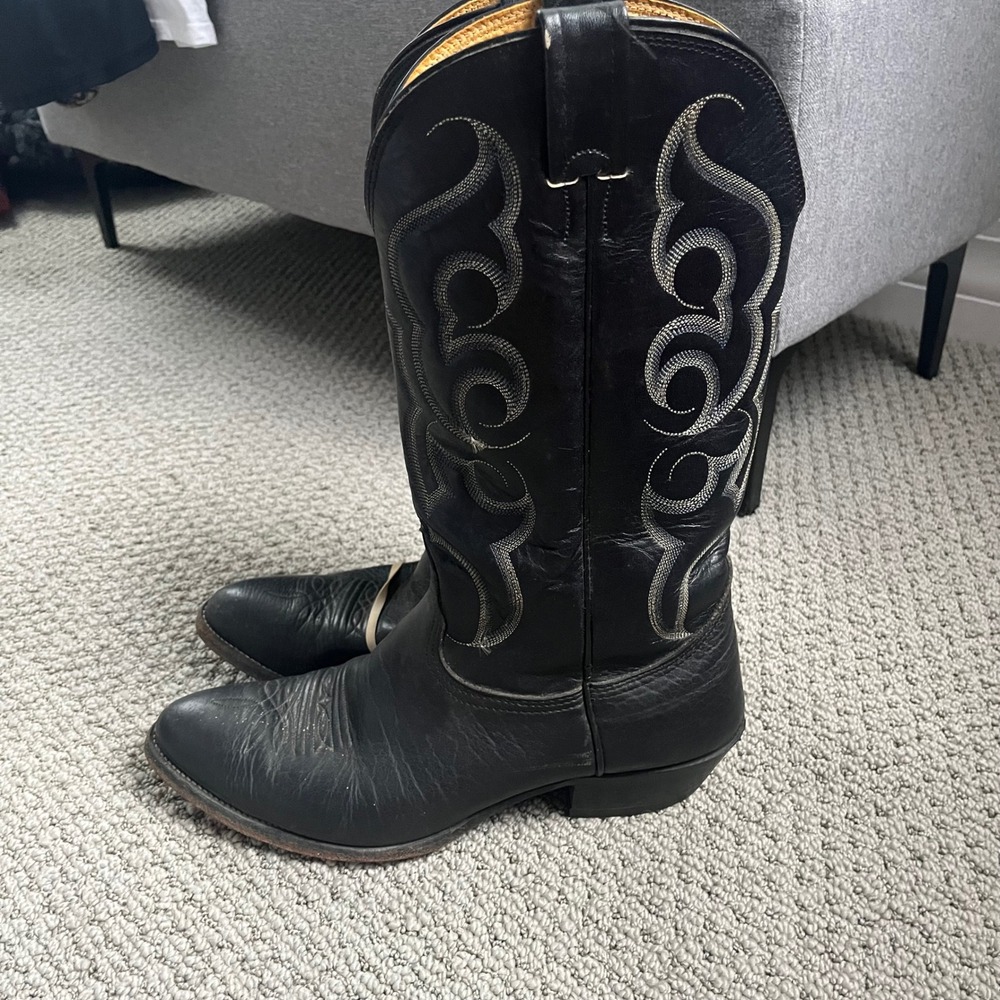 Nocona USA Mens Black Leather Western Cowboy Boots Pointed Toe Embroidered 10.5D